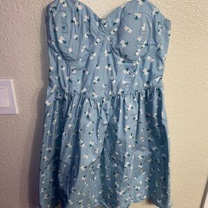 Blue Floral Sweetheart Dress